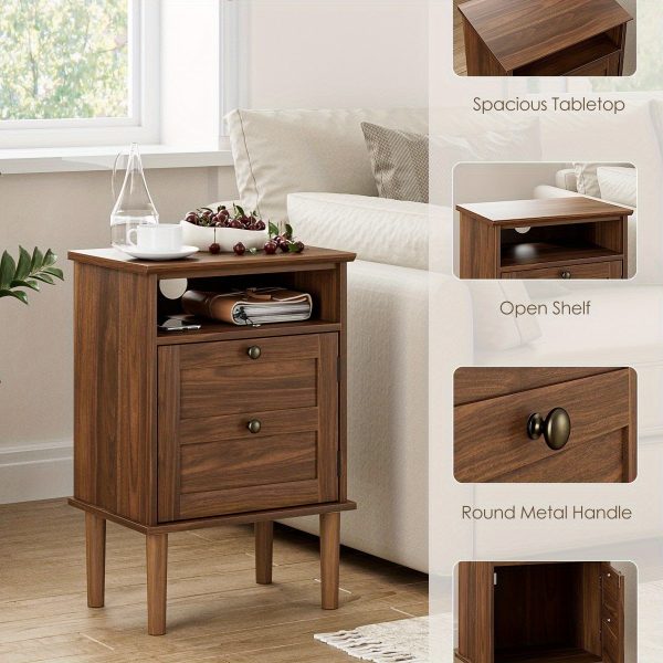 product-fancy-bd1961a5-fdb5-4f85-8ee2-deaac604c1b8 Bedside Table, Bohemian-style Bedside Cabinet with One Drawer, Contemporary Side Table Featuring Open Shelving, Wooden Tabletop Bedside Unit, Suitable for Bedrooms And Living Rooms., Bed Room Table