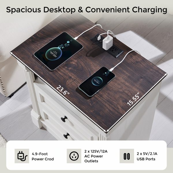product-fancy-bd524f00-0115-4059-8a59-7ae39e3b2480 26 Inch High Farmhouse Bedside Table Set of 2, 3 Drawer Side Table with Charging Station, 23.6 Inch Wide Side Table with Roman Posts, Wooden Country Style Bedside Table for Bedroom, Living Room
