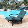 Patio Adjustable Lounge Chair, Waterproof Metal Chaise Longue With Blue Cushions, Perfect For Porch, Backyard, Pool Or Garden