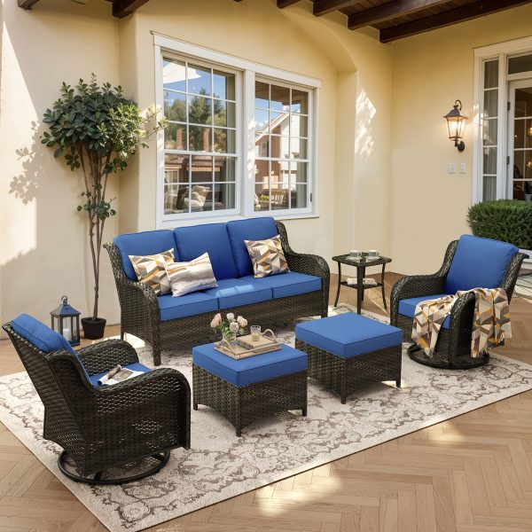 product-fancy-bd91ca70-4b8d-4d63-9b90-770eced6de1c 6pcs Outdoor Patio Furniture Set with Swivel Rocking Chairs, High Back Outdoor Sectional Sofa Sets with Side Table - Handwoven Rattan Outside Seating Sofa, Weather-Resistant Couch for Garden/Deck/Backyard/Decor