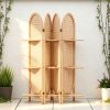 product-fancy-bd93aefc-a566-4231-b69b-85db2cc39464 Four-Panel Wooden Room Divider, Collapsible with a Hand-Woven Rattan Privacy Screen - Room Partitions Featuring Three Display Shelves, Ideal for Home, Office, Study, Or Art Exhibitions