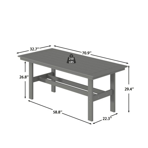 Modern Outdoor Dining Table for 6-Person Rectangle Indoor Outdoor Table with Umbrella Hole & Wood-Like Surface, Weather-Resistant Outside Dining Table for Patio Lawn Garden Backyard, 32.7" D X 70.9" W X 29.4" H