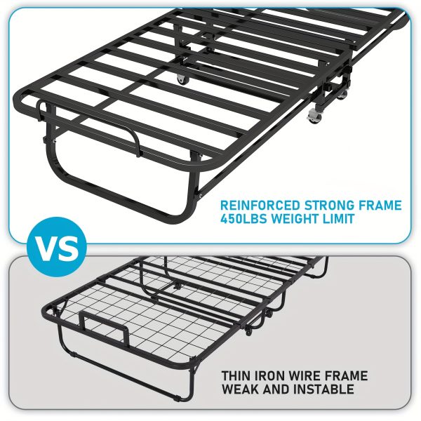 Twin Size Folding Bed with 3" Memory Foam Mattress, Foldable Roll Away Guest Bed for Adults, Sturdy Metal Platform Bed with Wheels, Space-Saving Design for Easy Storage, Portable Bed for Bedroom, Office & Apartments, 75''x31''