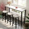 AESOME Counter Height Table Rectangle Sintered Stone Tabletop 47.2in Narrow Long Kitchen Dining Table 41.4in High Top Table Living Room Furniture, Sturdy Metal Frame