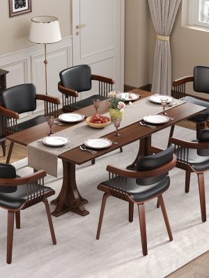 Two Ergonomic Wooden Dining Chairs, Curved Bentwood Backrest And Seat, High-Density Foam Cushion, Modern Semi-Armrest Kitchen Chair