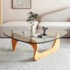 Modern Glass Coffee Table for Living Room Mid Century, Small Coffee Table Stylish Coffee Tables, Suitable for Bedroom Living Room Reception Office Tables (Walnut/Brown, Medium)