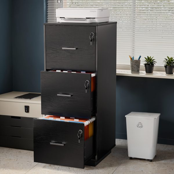 product-fancy-bdd34d2b-621a-4a3d-88b5-498ba84b3abd Bonnlo 3-Drawer Lockable File Cabinet - Wood Filling Organizer with 2 Drawers, 27" Height, 3, 2 Cu Ft Storage, Contemporary Style for Home Office, Durable Artificial Wood & Metal Handles, No Assembly Required, File Storage Cabinet, Modern Office Furniture, Sleek Design, Sturdy Construction, Small Space Living, Minimalist Design, Highquality Materials, Home Office Users