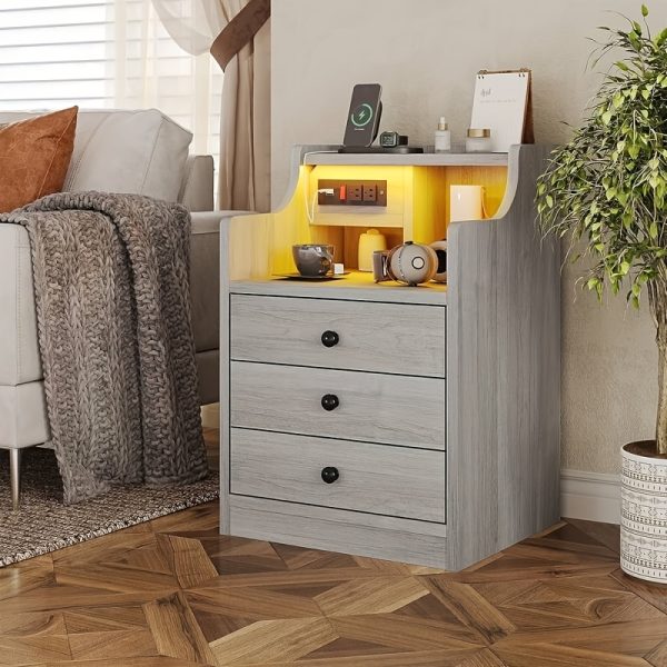 [Halloween Christmas] Nightstand with Charging Post, Side Table with USB Port & Socket, End-Table with 3 Drawers & Storage Shelf, Heavy Duty Night Stand, Small Dresser for Small Spaces, School And Dormitory Storage, for Halloween And Christmas, Storage Drawer Units