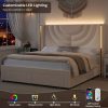 product-fancy-be1714cd-096f-4bed-86f3-38699becc978 FULTRU Upholstered LED Bed Frame in Full, Queen, Or King Size with Two Storage Drawers, Velvet Platform Bed Featuring a Wingback Headboard, Sturdy Wooden Slats for Support, No Need for a Box Spring, Headboard with a Splicing Design