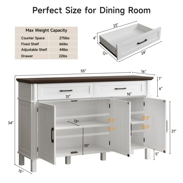 product-fancy-be42b729-63cd-4f82-a23f-01e7f3a5fc25 Farmhouse 48 Inch Buffet Cabinet with Storage, 48 Inch Sideboard with 2 Drawers And 3 Doors - Wood Coffee Bar Cabinet with Adjustable Shelves for Kitchen, Dining Room, Living Room