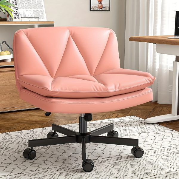 product-fancy-be55340a-d42c-4672-a35e-2ba310ae6ee7 27" W Criss Cross Chair With Wheels, Cross Legged Office Chair, Comfy Vanity Chairs With Wheels And Back, Swivel Armless Office Chairs, 2-Layer Cushion, Height Adjustable, Home Office