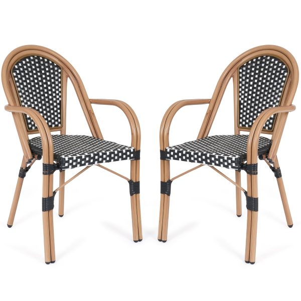 product-fancy-be63d7cd-b8fe-4b46-b831-2655ed53f413 French Bistro Chairs Set Of 2, Hand-Woven PE Rattan Outdoor Arm Dining Chairs with Metal Frame for Garden Balcony