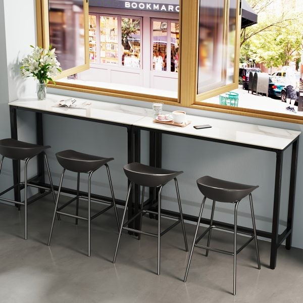 AESOME Counter Height Table Rectangle Sintered Stone Tabletop 47.2in Narrow Long Kitchen Dining Table 41.4in High Top Table Living Room Furniture, Sturdy Metal Frame