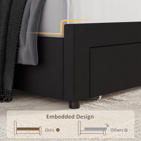 product-fancy-bead7f3a-3800-4ff6-a95a-83839025455f FULTRU Upholstered LED Bed Frame in Full, Queen, Or King Size with Two Storage Drawers, Velvet Platform Bed Featuring a Wingback Headboard, Sturdy Wooden Slats for Support, No Need for a Box Spring, Headboard with a Splicing Design
