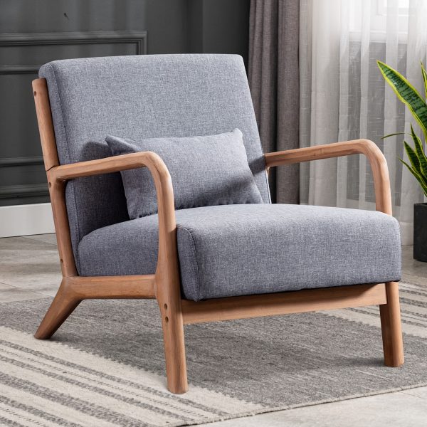 product-fancy-bebdf7bb-3432-48f4-8f74-b8878a81a6fe Mid-Century Modern Upholstered Accent Chair with Solid Wood Frame & Extra Pillow, Linen Lounge Reading Armchair for Game & Recreation Room Furniture