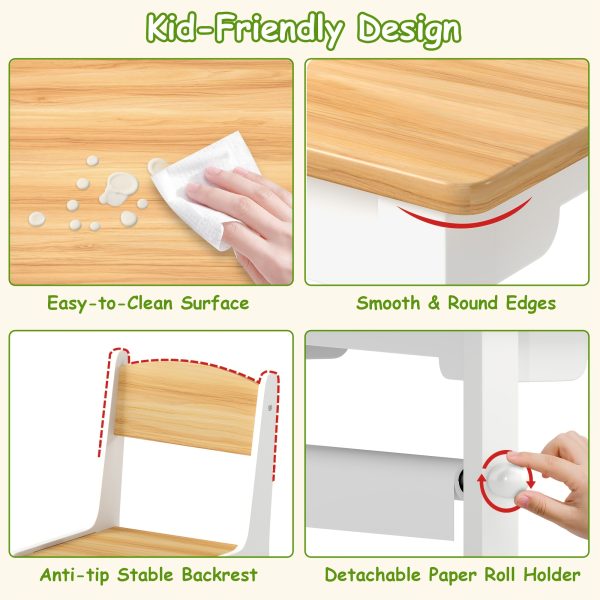 product-fancy-bece43d7-6869-4803-96f5-840aaced76e2 Children's Folding Art Desk & Chair Set with Storage Box & Tissue Holder - Wooden Table and Chair Suitable for, Assembly Compact Folding for Room, Playroom, Learning Table