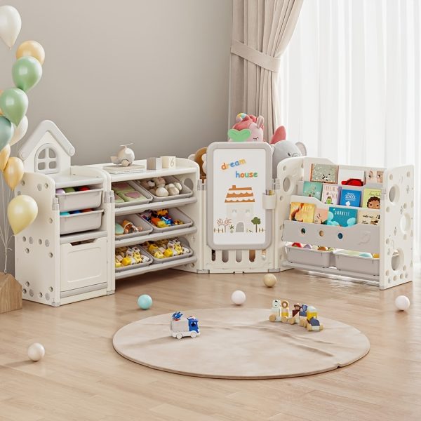 product-fancy-bf1de3af-195a-4fd3-9ad7-9ddd7c99501b A Versatile Storage Solution for Featuring 10 Detachable Bins And a 3-Tier Bookshelf, Serving As a Multifunctional Organizer with a Drawing Board, Perfect for a Bedroom, Playroom, Or Living Area