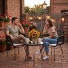 3pcs Outdoor Rattan Bistro Table and Chairs Set - Contemporary Boho Furniture with Tabletop, UV & Rain Resistant Suitable for, Poolside, Balcony, Black/Natural Rattan, All-Weather for /Outdoor Use