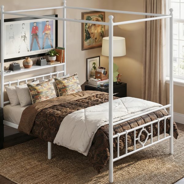 product-fancy-bf5077ca-6412-45e4-8ffc-24a947211031 Queen/full/twin Size Bed Frame with Storage Headboard, Detachable MetalPlatform Bed with Under-Bed Storage, Sturdy Bed Frame with Shelves, No Box Spring Needed White/black