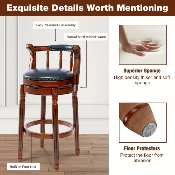 product-fancy-bf9548b2-0a4c-4a51-b940-d794e8ce7d42 360° Swivel Modern Bar Stool with Premium Leather Seat and Dark Wood Finish - Hand-Nailed Trim, Durable Rubberwood Construction, Suitable for Kitchen Island, Home Bar, or Dining Area