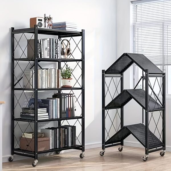 product-fancy-bfaaf417-5eaf-4752-b829-2c2f5e9e4f60 Office Bookshelf Shelving Unit, 3/4/5-Tier Unassembled Storage Rack, Equipped with Wheeled Multi-Layer Storage Shelves, Portable Floor-Standing Versatile Miscellaneous Storage Rack