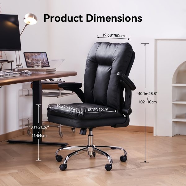 product-fancy-bfab79a1-89f7-4ad0-bf8f-b00e5d34009c Ergonomic Office Chair with Padded Flip-up Arms, Mid Back Executive Comfy Desk Chairs, Faux Leather Computer Rolling Chair with Wheels for Home, Adjustable Height, 360 Swivel, 300lbs, Beige, Black