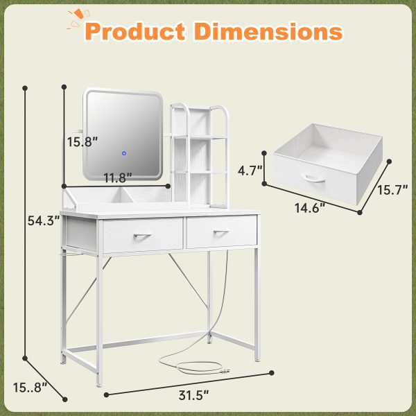 product-fancy-bfbad760-8e59-4848-a9ba-ad63ad180541 Vanity Desk with Lights, Makeup Vanity with Power Strip, Dressing Table Set with 5 Large Drawers, Vanity Mirror 3 Lighting Color Adjustable