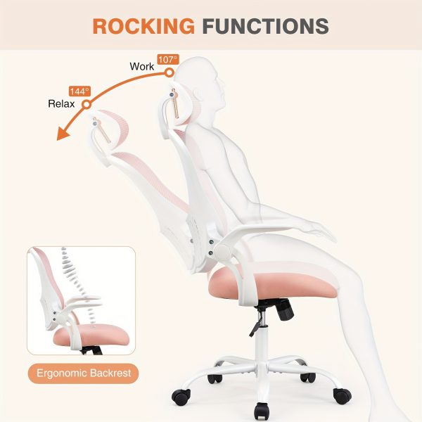 product-fancy-bfc5a8ce-7871-4a24-ac52-cb0a8b4e1b70 Ergonomic Office Desk Computer Chair - High Back Comfy Swivel - Home Gaming Mesh Chairs With Wheels - 144° Tilt For Study - Adjustable Headrest - Comfortable Lumbar Support - Flip-up Arms