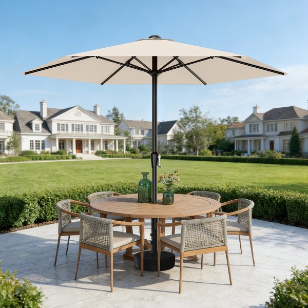 [Heavy Duty Patio Umbrella] 9ft Outdoor Umbrella, Heavy Duty Patio Umbrella with Crank, 6 Sturdy Ribs, UV Block for Market, Pool, Backyard, Garden (Base Sold Separately)