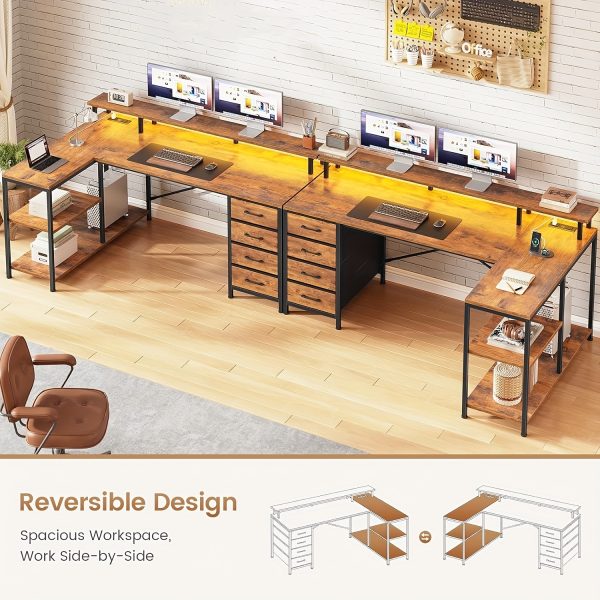 product-fancy-bfe663a4-3f65-4749-a097-1f670e34bb16 L-Shaped Workstation Featuring Four Drawers, Storage Shelves, And LED Lighting, Suitable for a Home Office