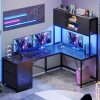 product-fancy-c006946b-6d8a-4dc1-ae61-4b98fe48272a L-shaped Desk with Drawers, 62.2-inch Home Office Desk Featuring Fabric File Drawers and Power Outlets, L-shaped Desk with Storage Cabinet, Storage Shelf, LED Light