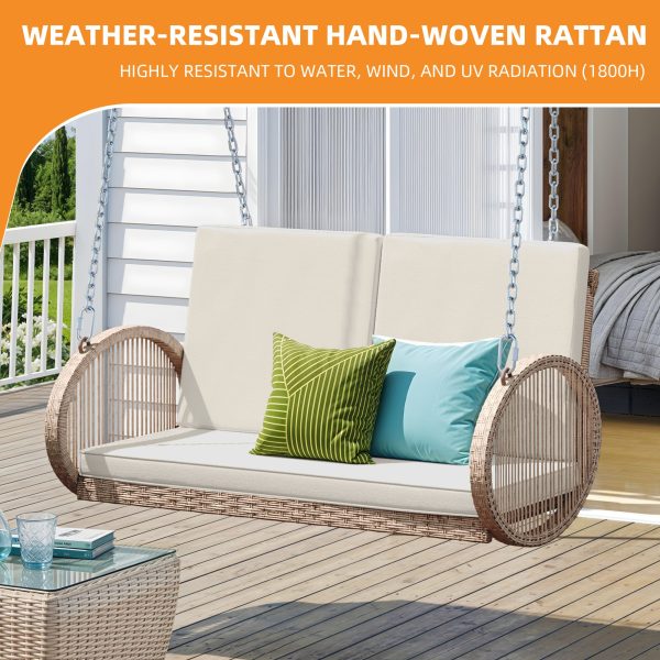 product-fancy-c045c219-aa27-440c-8578-ca54948ceeb7 Phabules Hanging Swing Chair with Oval Handrails and Waterproof Cushions, All- Weather Rattan Swing Chair 530lbs Capacity, for Outdoor
