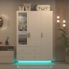 product-fancy-c063ffaa-6f1d-45e8-bc32-fa6b5bbda4f5 3 Doors Armoire Wardrobe Closet with Mirror, LED Armoire with Doors And Drawers, Wooden Armoire Storage Cabinet with Hanging Rod, Adjustable Shelves