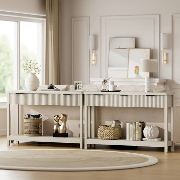 product-fancy-c08cd99d-c3ae-4c5b-a4a1-20dec88d1aa5 51 IN Fluted Console Table with 3 Drawers, Modern Entryway Table with Metal Handles, Sturdy Solid Wood Design, Hallway Table with Storage, for Living Room And Hallway