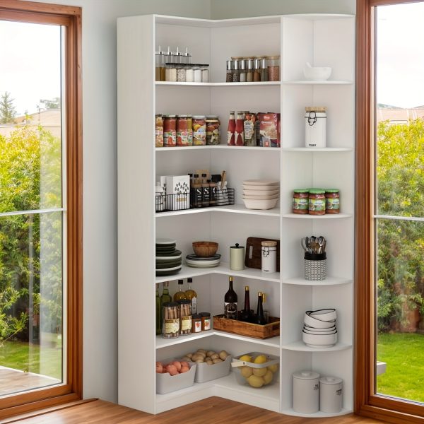 product-fancy-c0ad0cf3-7168-4d51-b14b-bd6b9aacf46f Contemporary 71-Inch Tall Bookshelf, a Standalone Corner Unit, Finished in an Elegant White, Offers 6 Levels of Storage with a Complete Backsplash, Ideal for Enhancing The Functional Aesthetics of Your Living Room, Bedroom, And Office