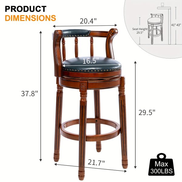 product-fancy-c0d53c01-73d8-4270-8b64-4ca60b802cbc 360° Swivel Modern Bar Stool with Premium Leather Seat and Dark Wood Finish - Hand-Nailed Trim, Durable Rubberwood Construction, Suitable for Kitchen Island, Home Bar, or Dining Area