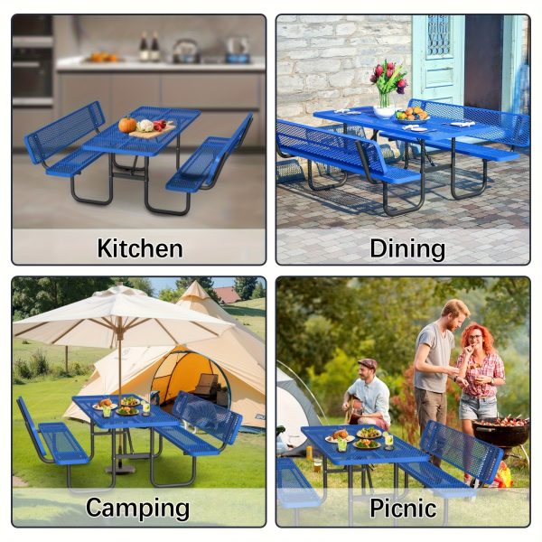 product-fancy-c0d99560-cbdf-4a4c-84c0-22f66aed1ca0 6-Person Outdoor Round Iron Picnic Table with Built-in Bench and Umbrella Hole, Suitable for Gardens, Courtyards, Patios, Lawns, Etc.