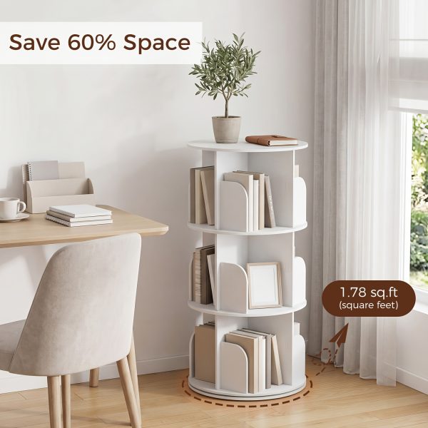 product-fancy-c0dfa61a-6299-4595-b6dd-b6c386a9b492 3/4/5 Tier Rotating Bookshelf, 360° Spinning Bookcase for Small Spaces, Vertical Corner Storage Organizer Display Rack for Bedroom Living Room, White