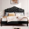 product-fancy-c0e37c82-a80b-4c0e-809c-3d7a75e0487f HOOMIC Full/Queen/King Size Bed Frame with Adjustable Velvet Tiara Headboard, Upholstered Diamond Button Tufted Platform Bed, Wooden Slats Support, No Box Spring Needed, Easy Assembly, Black