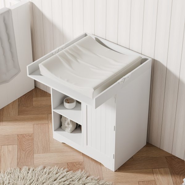 Foldable Baby Changing Station with 3 Drawers, White Diaper Table Organizer with Open Storage for Nursery