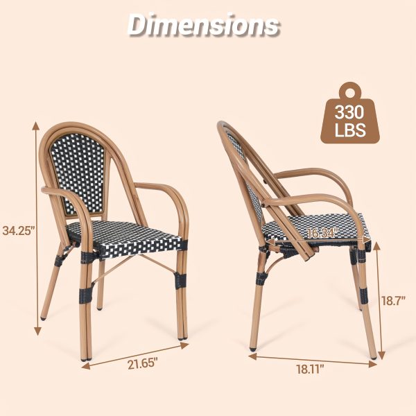 product-fancy-c11e8d68-8c23-40bc-9301-e44955b5fabd French Bistro Chairs Set Of 2, Hand-Woven PE Rattan Outdoor Arm Dining Chairs with Metal Frame for Garden Balcony