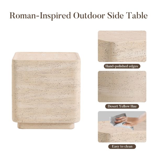 product-fancy-c13a36d7-ce58-42a2-a89a-ebbb2ff5596b 14" Travertine Magnesium Oxide Side Table, Desert Sand Finish Available In Square Or Round - Natural Stone Accent End Table for Living Room, Bedroom, Balcony