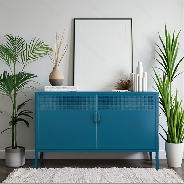 product-fancy-c159f63d-e898-49f5-8604-80ae01fefc7f Two-Door Metal Storage Cabinet Featuring Adjustable Shelves - A Versatile 2-Tier Accent Cabinet Suitable for Home Office, Kitchen, Or Garage | Industrial Farmhouse Style Steel Cabinets