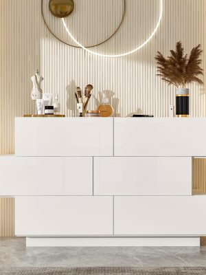 Contemporary Glossy Dresser Storage Unit Featuring Six Drawers, a Wooden Double-Layer Shiny Chest Suitable for Bedrooms And Living Rooms, Designed with Simplicity And Elegance