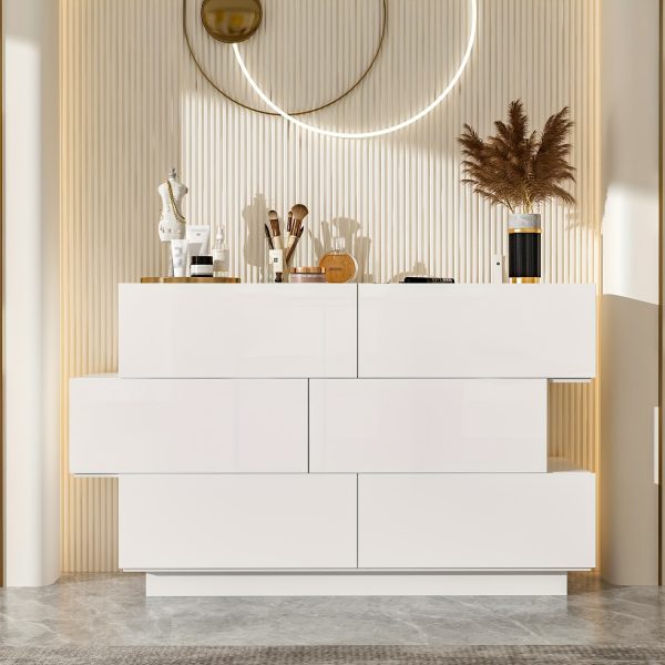 product-fancy-c160d15a-3d4e-464c-ba4a-de16b6f90a89 Contemporary Glossy Dresser Storage Unit Featuring Six Drawers, a Wooden Double-Layer Shiny Chest Suitable for Bedrooms And Living Rooms, Designed with Simplicity And Elegance