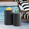 Modern Sculptural Mgo Outdoor Side Table, Grey Faux Wood And Stone Cylinder Nesting Table Set, Weather-Proof Concrete Garden Stool for Patio Living Room