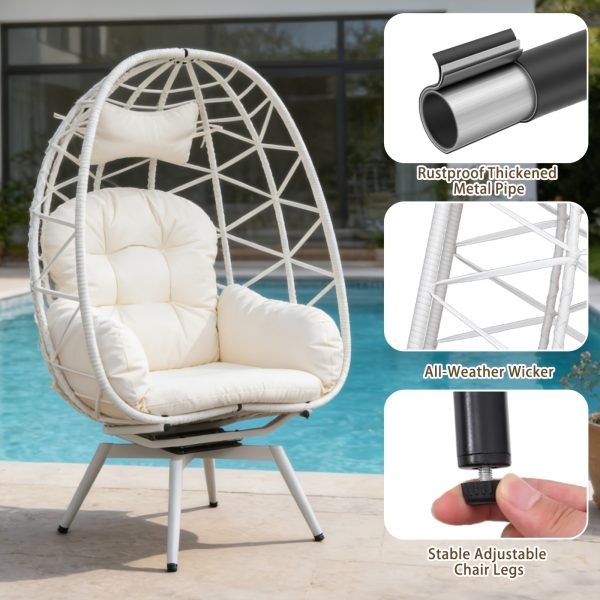 Egg-Shaped Chair That Rotates 360 Degrees, Made of Outdoor Rattan, Featuring Plush And Thick Cushions, with Adjustable And Sturdy Legs, Perfect for Outdoor Settings Like Poolside