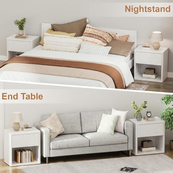 product-fancy-c1cf18a1-e12d-4121-859f-7d212591f3a7 Modern Space-Saving Nightstand with Hidden Drawers & Open Shelf - Curved Bedside Table Suitable for Small Bedrooms, Freestanding Assembly Required Bedside with Concealed Drawers and Open Shelves for Narrow Spaces