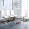 Modern Dining Chairs Set of 4, High Back White Kitchen Chairs, Faux Leather Side Chair with Gold Plated Metal Legs, Easy to Install Upholstered Dining Chairs, Ideal for Living Room, Easy to Install (Golden/Silver Leg) Local Warehouse