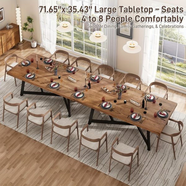 product-fancy-c242f953-1de9-4384-87d6-5eb287a46205 Brown Color Dining Table Set, 72" Long, Large 6-8 Seater Dining Table, Heavy Duty 300Lbs Load, Waterproof Scratch-Resistant Top, for Gathering Conference, Big Family Dinners, Parties
